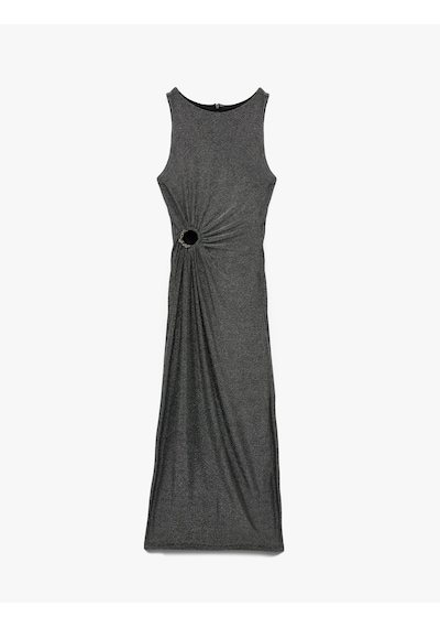 Koton Kolsuz Bisiklet Yaka Taş Detaylı Slim Fit Elbise Gümüş 6wak80029fk Gümüş Rengi