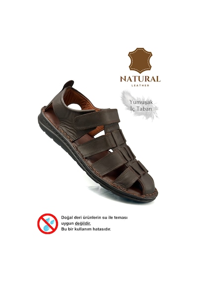 Sermoda %100 Hakiki Deri Burnu Kapalı Erkek Sandalet Kahve