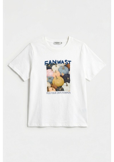 it's basic Kadın Beyaz W5 Özel Baskılı Tasarım Oversize T-shirt