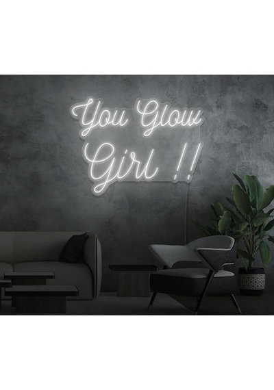You Glow Girl Yazılı Neon Tabela Beyaz