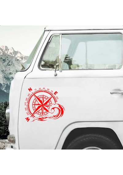 Pusula Ve Dalga Sticker - 4x4 Off Road Adventure Kamp Sticker - Araba Oto Karavan Motosiklet Sticker - 00067 30x26 Cm