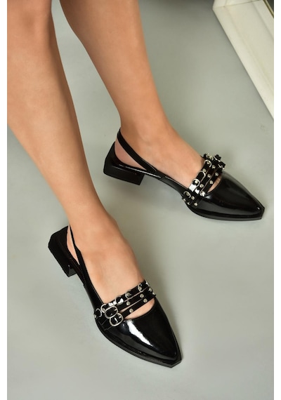 Fox Shoes U518700508 Siyah Rugan Alçak Topuklu Kadın Ayakkabı Siyah