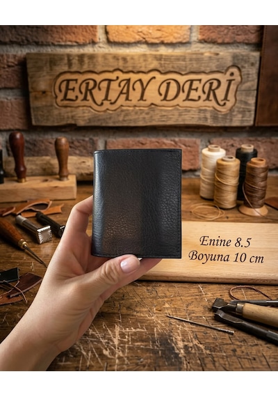 Ertay Deri % 100 Hakiki Deri El Yapımı Çok Bölmeli Cüzdan & Kartlık Siyah Yeni Model Şık Tasarım Açık Siyah