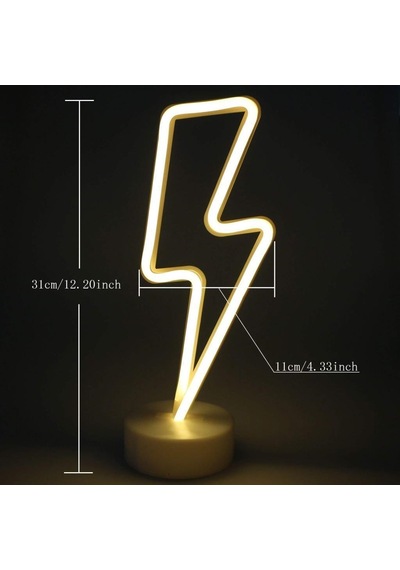 Hobibahçem Dekoratif Şimşek Şeklinde Pilli Neon Led Lamba Süs Masa Lambası Renkli