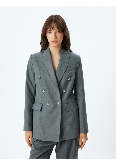 Koton Kruvaze Blazer Ceket Kalça Boy Kapaklı Çift Cep Gri 5wak50149uw Gri