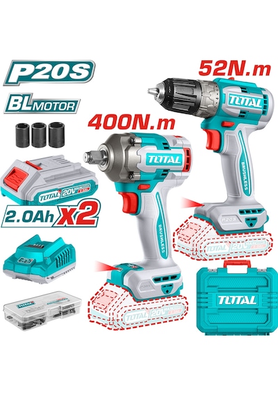 Total TDLI204531 Darbesiz Matkap + TIWLI2040E Somun Sökme Li-Ion Akülü Set