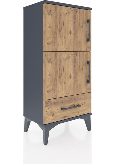Arges Komodin 4 Raflı Tek Çekmeceli 2 Kapaklı 44x30x96 Antrasit-çam Antrasit