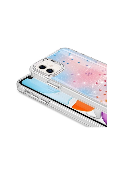 Zeyline Apple Uyumlu iPhone 11 Simli Desenli Parlak Zore Task Kapak-pembe