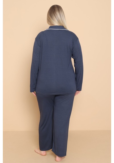Wordex Mirano 4400 Polyviscon Kumaş Kısa Kollu Düğmeli Büyük Beden Kadın Pijama Takımı Lacivert Wordex Mirano 4400 Polyviscon Kumaş Kısa Kollu Düğmeli Büyük Beden Kadın Pijama Takımı Lacivert