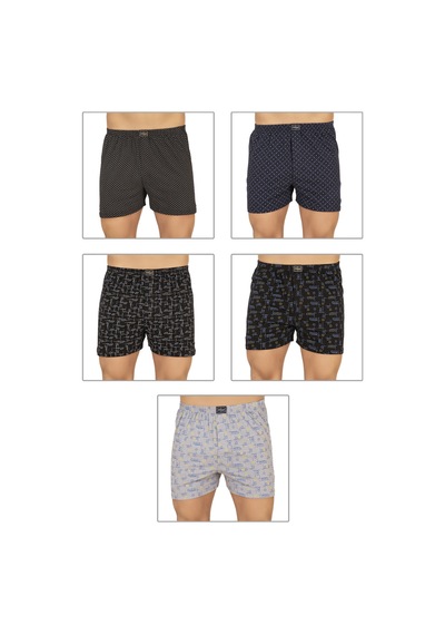Özkan Underwear Özkan 11810 5'li Paketli Erkek Pamuklu Esnek Yumuşak Desenli Penye Boxer Şort Külot DESENLİ