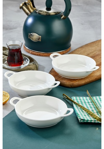 3 Lü Porselen Oval Kulplu Meze Ve Servis Kasesi Seti 19x15x4,5 Cm Şık Sunum Tabakları Beyaz - 757284366 Beyaz