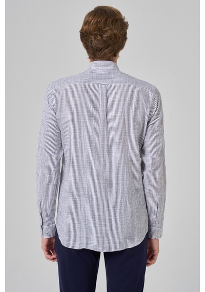Morven Erkek Gri Pamuk Trend Çizgili Dynamic Fit Düğmeli Yaka Gömlek 26ms004004100 Gri