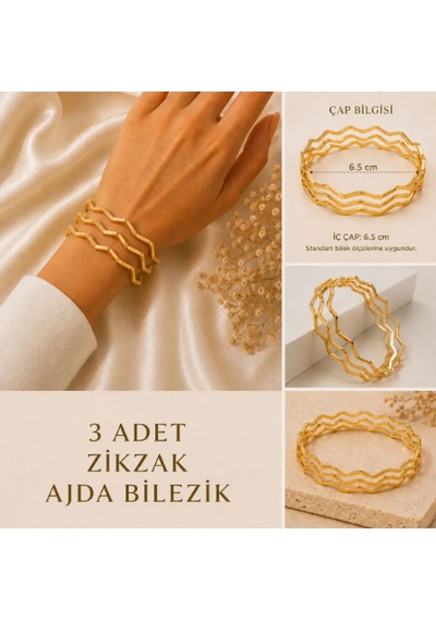 3'lü Zikzak Ajda Bilezik Açık Mor