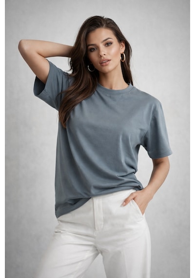 Kadın Füme %100 Pamuk Oversize Basic Tişört Rahat Kalıp Relaxed Bisiklet Yaka T-shirt Füme Kadın Füme %100 Pamuk Oversize Basic Tişört Rahat Kalıp Relaxed Bisiklet Yaka T-shirt Füme