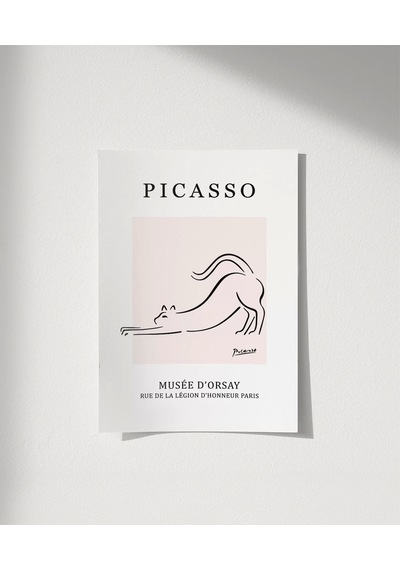 Çerçevesiz Poster Pembe Arka Planlı Picasso Çizim
