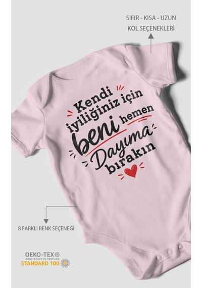 Morivokids Dayıya Özel Kısa Kollu Bebek Body %100 Pamuk Zbn258-kk Bebe Pembe
