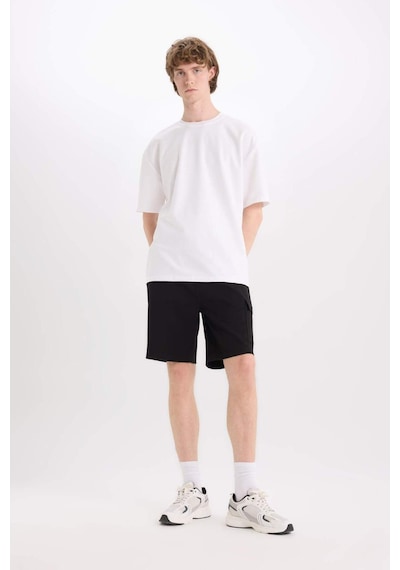 DeFacto Regular Fit Dokulu Düz Paça Kargo Cepli Basic Düz Şort B8796AX25SMBK81