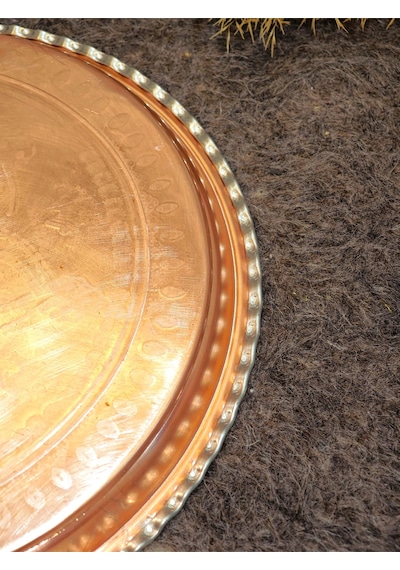 Moda Bakır Bakır Şark Köşesi Tepsi 34 Cm Gümüş