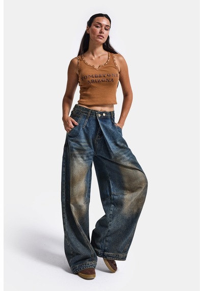 Kadın T.kot Rengi Palazzo Baggy Fit T17t Özel Tasarım Denim Jean Mavi