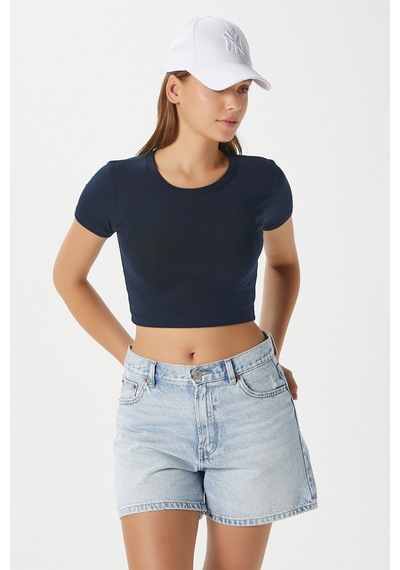 Ritnice Kadın Deal Lux Touch Yumuşak Doku Crop Lacivert Bluz