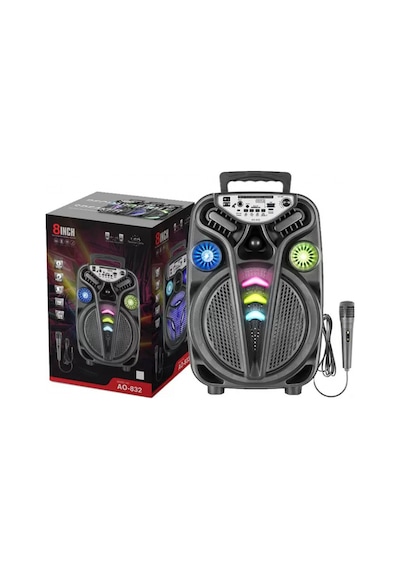 Platoon Pl-4681 Bt Usb Sd Aux 8 İnç Mikrofonlu Anfi Yüksek Ses Taşınabilir Rgb Işıklı Hoparlör