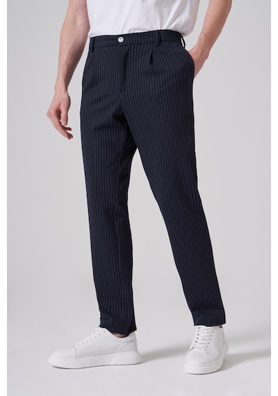 Morven Erkek Lacivert Trend Çizgili Slim Fit Pantolon 25ms003043200 Lacivert