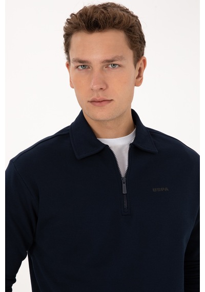 U.S. Polo Assn. Erkek Regular Fit Yarım Fermuarlı Şardonlu Lacivert Basic Sweatshirt 50313783-VR033