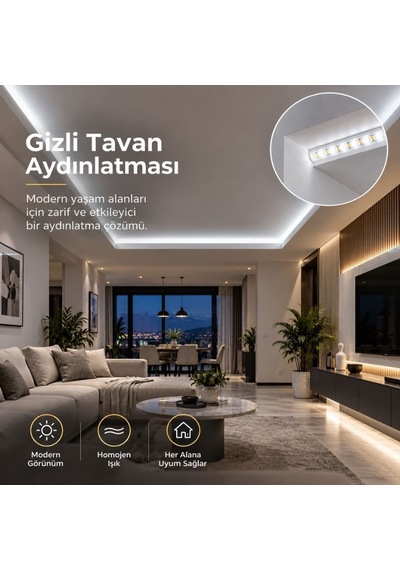 Şerit Led Beyaz 220v Yüksek Parlaklık 120 Led/m Tak Çalıştır Fişli Anahtarlı Silikonlu İç/dış Mekan 30 Metre