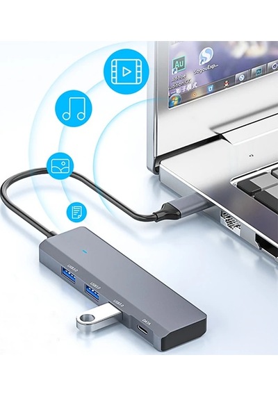 Ally Ads-309c 4in1 Type-c To Usb + Type-c Hub Adaptör Çevirici Dönüştürücü Çoğaltıcı- 5775 Füme