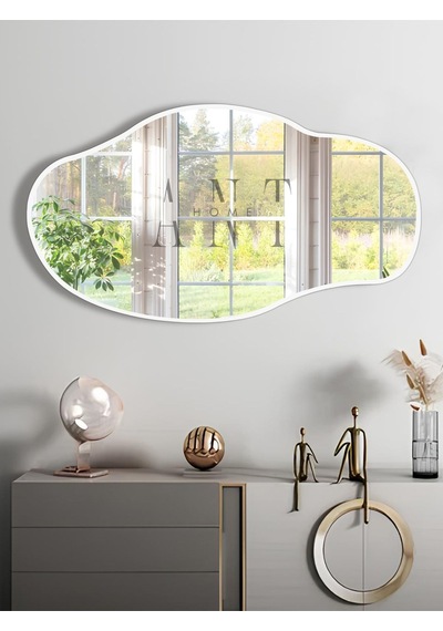 Asimetrik Ayna, Konsol Aynası, Dresuar Aynası, Tuvalet Aynası, Şişecam Ayna 90x50cm 90 X 50 Beyaz