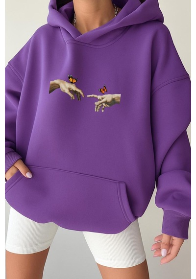 Benroma El Parmak Unisex Kapüşonlu Sweat Mor