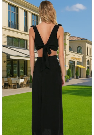 Frm Ekru Viskoz Maxi Elbise Cut Out Detaylı Plaj Elbisesi Dayanıklı M Siyah