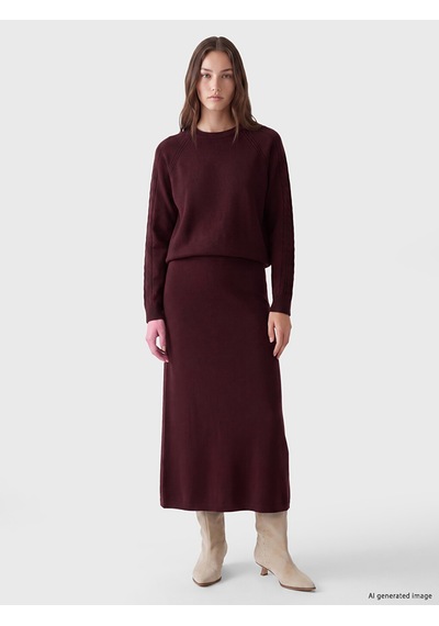 Lcw Modest Bordo Beli Lastikli A Kesim Triko Etek