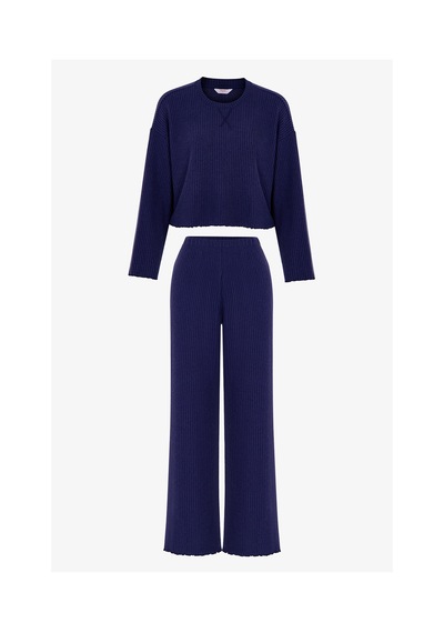Penti Lacivert Navy Waffle Pantolon Uzun Kollu Pijama Takımı