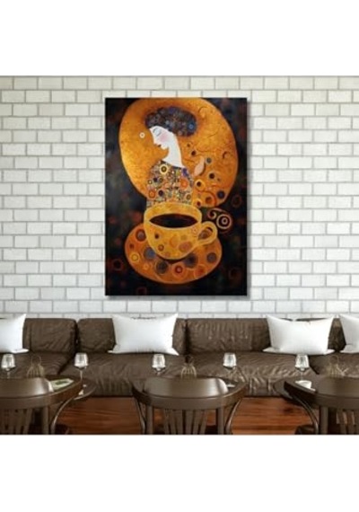Tekli Dikey Kanvas Mutfak Tablosu Kahve Köşesi Kadın Ve Fincan, 30 X 40