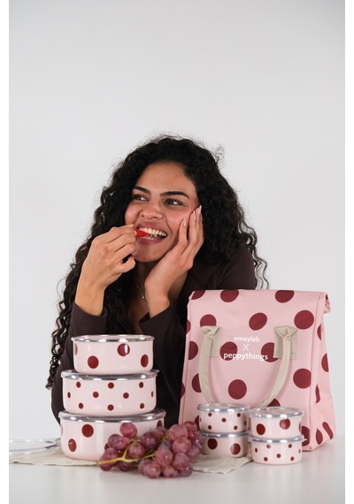 Emaylabxpeppythings Cherry Emaye Üçlü Saklama Kabı Seti Ocaklarda Kullanılabilir Pembe - Bordo