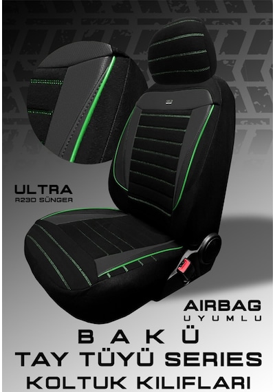 Mitsubishi Space Star Hatcback Diğer 2013-2018 Uy Tegin Pulse Serisi Raşel Siyah Yeşil Koltuk Kılıfı