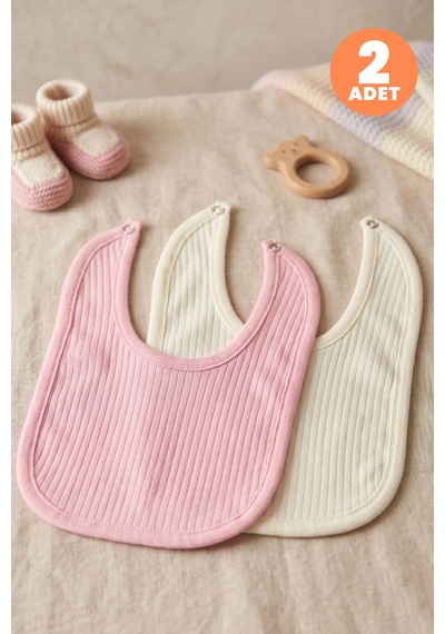 Just Inner Kız Bebek 2'li %100 Pamuk Önlük Düz Renk Dokulu Çıtçıtlı Çift Katlı Cilt Dostu 682301 Pembe