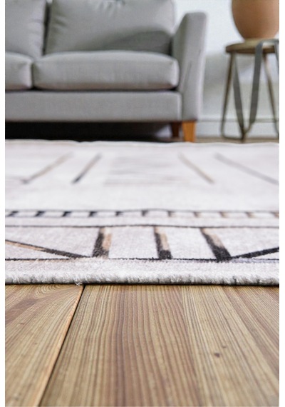 Modern Geometrik Krem Kilim Kaymaz Taban,yıkanabilir,iskandinav Salon&oturma Odası Kilimi Krem Krem