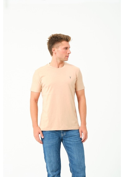 Erkek Basic Göğüs Nakış Detaylı Standart Fit Normal Kesim %100 Pamuk T-shirt Gri Melanj