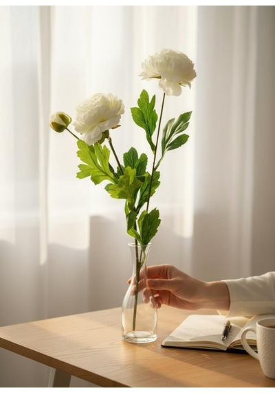 Yapay Çiçek Şakayık Çiçeği Beyaz Renk 2 Çiçek 1 Tomurcuk 50cm Beyaz