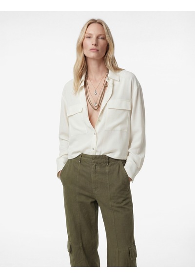 Koton Regular Fit Uzun Kollu Kapaklı Cep Detaylı Saten Crop Gömlek Beyaz 6sak60113pw