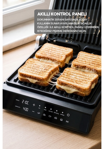 Sinbo SSM-2596 2000 W Dijital Ekranlı Sıcaklık Ve Zaman Göstergeli Döküm Plakalı Izgara Ve Tost Makinesi