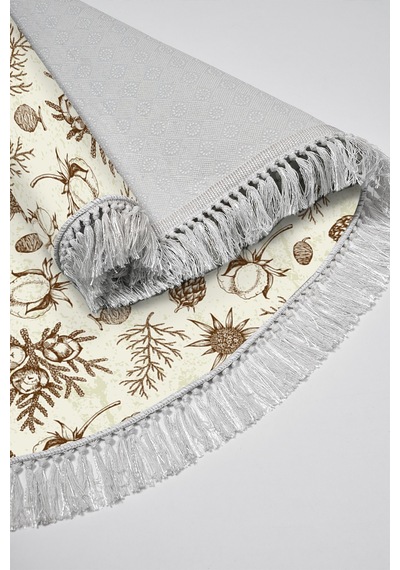 Alanur Home Kaymaz Dijital Mutfak & Salon Halı Trend Saçaklı Oval Vintage Al5012 Bej