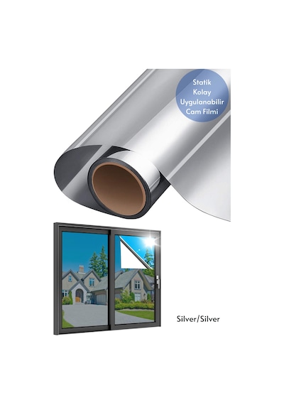 Technojet 50x100 Cm Aynalı Cam Filmi Silver Silver Statik Uv Güneş Koruyucu Cam Kaplama