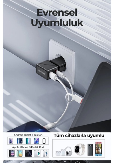 Ven-dens Vd-ta001 25 W Pd 4 Ü 1 Arada Seyahat Adaptörü, Usb-c Ve Usb-a Çift Port, Abd, Siyah