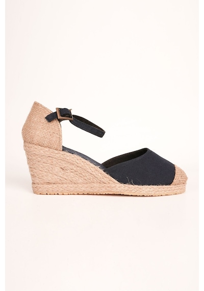 Star Tombis Gerçek Elişi Burnu Hasır Dolgu Topuk Lacivert Keten Hasır Espadril Handmade Lacivert