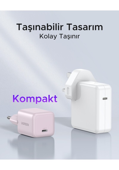 Ugreen 20w Gan Hızlı Şarj Cihazı Type-c Qc Pd 1xusb-c, Pembe, 55556