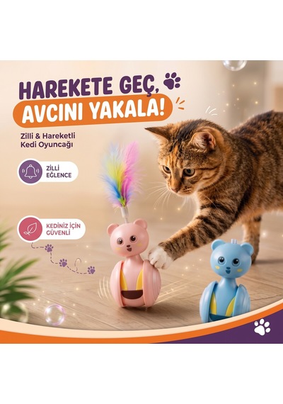 Bakgelal Mekanik Hacı Yatmaz Kedi Oyuncağı Tüylü Hareketli Salyangoz Kedi Eğlence Oyuncağı - 9069335836297
