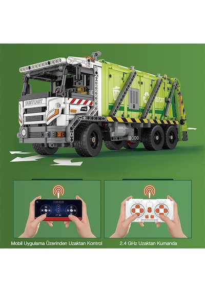 Reobrix Technic 22022 Çöp Toplama Kamyonu Garbage Truck Kumanda&motorlu Yaratıcı Yapı Blok Seti Building Blocks - 1468 Parça